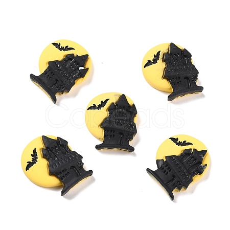 Moon with Castle Opaque Resin Cabochons RESI-F031-06-1