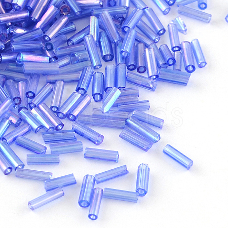 AB Color Plated Glass Bugle Beads SEED-R012-166-1