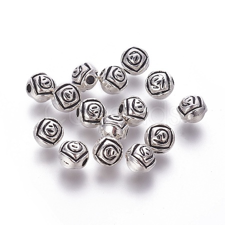 Tibetan Style Alloy Round Carved Flower Beads X-TIBEB-2543-AS-RS-1