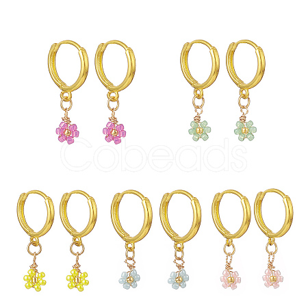 Glass Flower Dangle Hoop Earrings EJEW-JE05191-1
