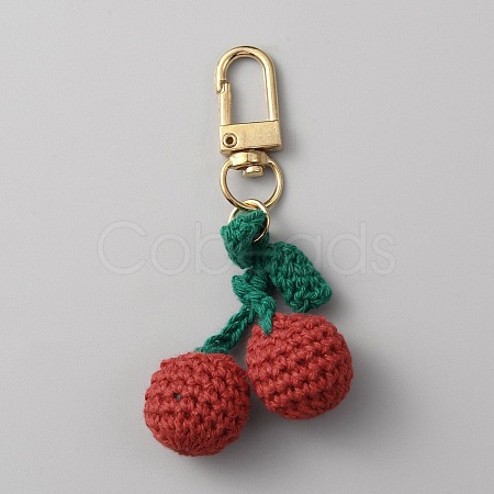 Cherry Wool Knitting Pendant Decorations HJEW-WH0068-12C-1