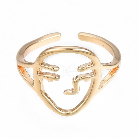 Brass Abstract Face Open Cuff Ring RJEW-T001-87G-1