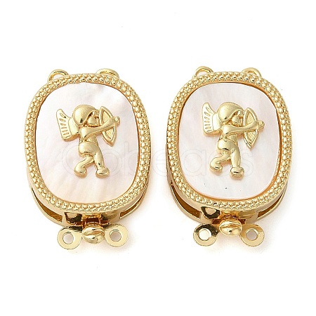 Brass with Natural Shell Box Clasps KK-G505-01G-1