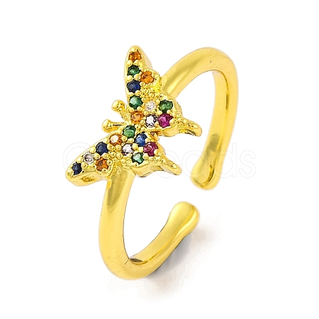 Butterfly Brass Micro Pave Cubic Zirconia Open Cuff Ring for Women RJEW-U003-28A-G-1