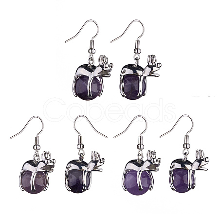 Natural Amethyst Frog Dangle Earrings EJEW-A092-13P-11-1