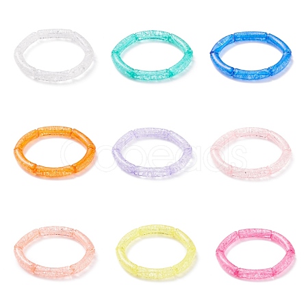 9Pcs 9 Color Candy Color Acrylic Curved Tube Chunky Stretch Bracelets Set for Women BJEW-JB08134-1