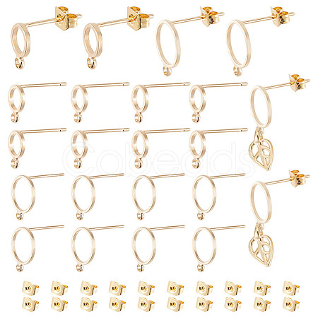 GOMAKERER 20Pcs 2 Styles Brass Ring Stud Earring Findings DIY-GO0001-16-1
