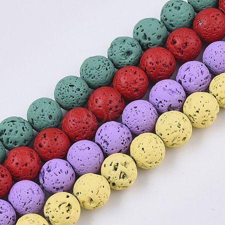 Spray Painted Natural Lava Rock Beads Strands G-N0324-C-M-1