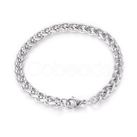 304 Stainless Steel Wheat Chain Bracelets BJEW-G622-01P-A-1