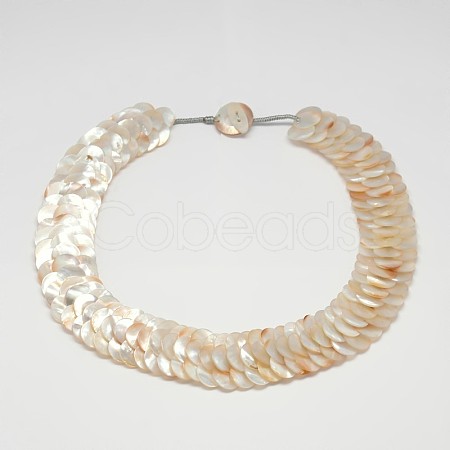 Natural Sea Shell Beaded Necklaces NJEW-L096-13A-1