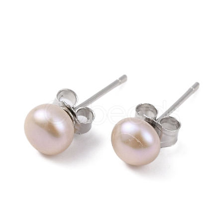 Natural Pearl Round Bead Stud Earrings EJEW-E298-01B-03P-1