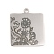 Non-Tarnish 304 Stainless Steel Pendants, Square with Flower Pattern, Stainless Steel Color, 20x18x1mm, Hole: 1.5mm