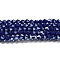 Opaque Solid Color Electroplate Glass Beads Strands, Pearl Luster Plated, Faceted, Bicone, Dark Blue, 4x4mm, Hole: 0.8mm, about 82~85pcs/strand, 12.01~12.2 inch(30.5~31cm)