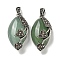 Natural Green Aventurine Horse Eye Pendants, Rack Plating Alloy Rhinestone Heart Leaf Charms, Antique Silver, Cadmium Free & Lead Free, 31x16x11.5mm, Hole: 5x3mm