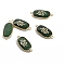 Natural Green Strawberry Quartz Oval Connector Charms, with Golden Tone Brass Snake Slices, 27.5x11.3mm