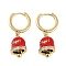 Bell Brass & Enamel Hoop Earrings for Women, Lead Free & Cadmium Free, Real 18K Gold Plated, Red, 30mm