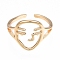 Brass Abstract Face Open Cuff Ring, Hollow Chunky Ring for Women, Nickel Free, Real 18K Gold Plated, US Size 6(16.5mm)