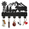 Wood & Iron Wall Mounted Hook Hangers, Decorative Organizer Rack, with 2Pcs Screws, 5 Hooks for Bag Clothes Key Scarf Hanging Holder, Cattle, 200x300x7mm.