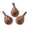 Natural Red Jasper Pendants, Brass Teardrop Charms, Red Copper, Lead Free & Cadmium Free, 30x19.5x7.5mm, Hole: 5x8mm