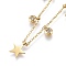 304 Stainless Steel Pendant Necklaces, with Clear Cubic Zirconia, Cable Chains and Round Beads, Star, Golden, 16.34 inch(41.5cm)