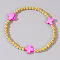 Summer Vacation Style Brass and Cross Shell Bead Bracelet for Women, Pink, Golden, 6-7/8 inch(17.5cm)