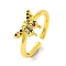 Butterfly Brass Micro Pave Cubic Zirconia Open Cuff Ring for Women, Real 18K Gold Plated, Colorful, 8mm, Adjustable