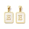 Ion Plating(IP) 304 Stainless Steel Pave Shell Pendants, Rectangle Charm, Real 18K Gold Plated, Letter E, 17.5x12x1.5mm, Hole: 3x5mm