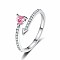 Platinum Brass Micro Pave Cubic Zirconia Open Cuff Rings for Women, Heart, Pink, US Size 8(18.1mm)