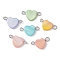 Natural Freshwater Shell Dyed Connector Charms, with Double Iron Loops, Heart Links, Platinum, 17.5x10.5x3mm, Hole: 1.8~2.3mm