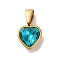 PVD Vacuum Plating 304 Stainless Steel Pendants, with Rhinestone, Heart, Golden, Blue Zircon, 12x10x6mm, Hole: 7x3.5mm