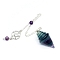 Natural Fluorite Dowsing Pendulum Big Pendants, Undyed, with Platinum Plated Metal Findings, Cone Charm, 240mm