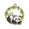 Alloy Enamel Pendants, Flat Round, Light Gold, Panda Pattern, 28x24.5x1.5mm, Hole: 1.8mm