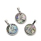 304 Stainless Steel with Paua Shell Pendants, Stainless Steel Color, Flat Round with Letter Charm, Letter.E, 18x16x1.5mm, Hole: 3x6mm