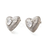 Rack Plating Heart Brass Clear Cubic Zirconia Stud Earrings EJEW-I310-23P-2