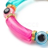 7Pcs 7 Color Acrylic Curved Tube & Plastic Evil Eye Beaded Stretch Bracelets Set BJEW-JB08962-6