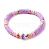 Natural Lava Rock & Polymer Clay Heishi Beads Stretch Bracelets Sets BJEW-JB07439-4