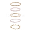 5Pcs 5 Style Natural Rose Quartz & Brass Beaded Stretch Bracelets Set BJEW-JB08870-02-4