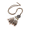 Alloy Woven Net with Feather Pendant Necklace with Wood Beads NJEW-P261-02R-1