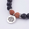 Yoga Theme Lava Rock Bodhi Wood Beads Stretch Charm Bracelets BJEW-L620-02C-2