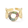 Brass Micro Pave Colorful Cubic Zirconia Open Cuff Ring for Women RJEW-Z055-02G-01-2