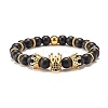 Round Synthetic Black Stone Beaded Stretch Bracelet with Crown for Women BJEW-JB07530-03-1