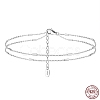 Rhodium Plated 925 Sterling Silver Double Layered Cable Chain Anklet with Beads AJEW-F162-006P-1