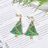 Glass Seed Braided Christmas Tree Dangle Stud Earrings EJEW-MZ00027-3
