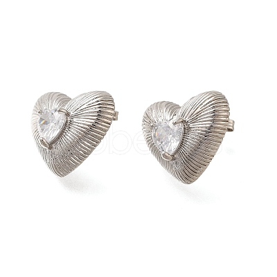 Rack Plating Heart Brass Clear Cubic Zirconia Stud Earrings EJEW-I310-23P-1