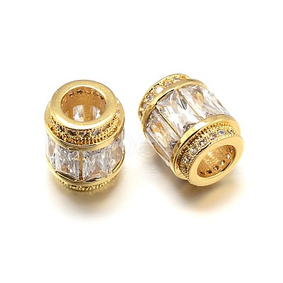 Column Brass Micro Pave Cubic Zirconia Large Hole Beads ZIRC-N017-20-NR-1