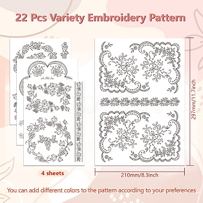 4 Sheets 11.6x8.2 Inch Stick and Stitch Embroidery Patterns DIY-WH0455-161-1