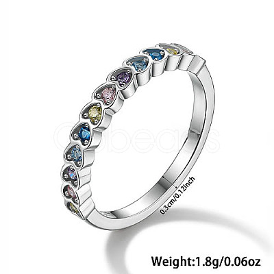 Anti-Tarnish Heart Rhodium Plated Sterling Silver with Colorful Cubic Zirconia Finger Rings for Women ES9944-4-1