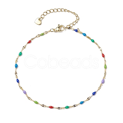 304 Stainless Steel Enamel Link Chains Anklets AJEW-AN00588-01-1