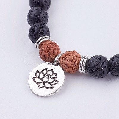 Yoga Theme Lava Rock Bodhi Wood Beads Stretch Charm Bracelets BJEW-L620-02C-1