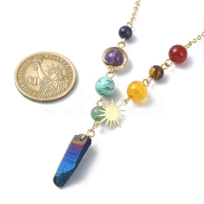 Natural & Synthetic Mixed Gemstone Nugget Pendant Necklaces with Alloy Chains NJEW-TA00126-1